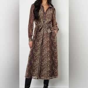 NEW! Threadbare Leopard Print Chiffon Belted Maxi Shirt Dress: US Size 8